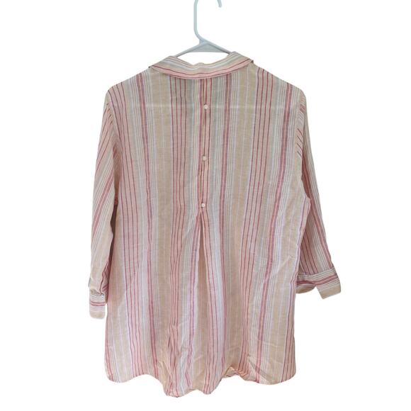 Chico's Women's 100% Linen No Iron Loop Back Tunic 3/4 Sleeve Striped Size 1.5 - Picture 3 of 11